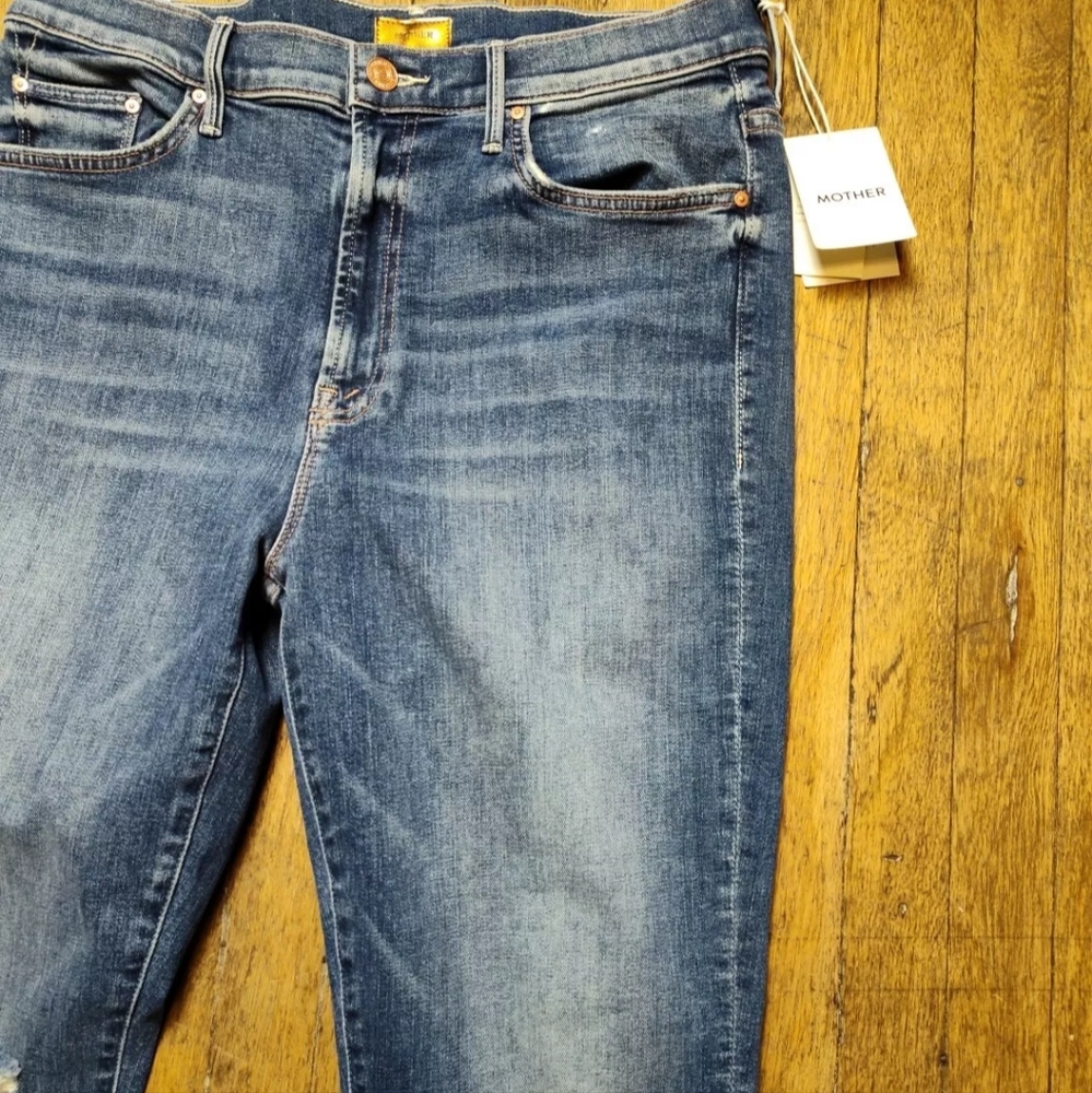 Mother Blue Denim Jeans NWT Medium Wash The Insider Crop Step Chew Women's 33 - Picture 6 of 16